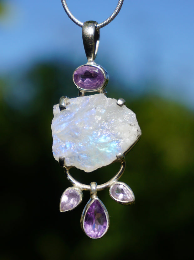 Free-form Organic Moonstone Pendant 2 with Amethyst