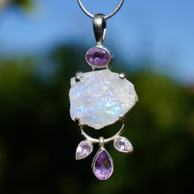 Free-form Organic Moonstone Pendant 2 with Amethyst