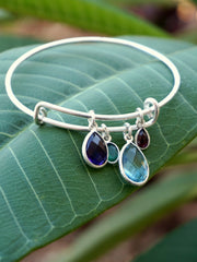 Blue Topaz and Amethyst Quartz Bangle Bracelet 2 with Garnet and Emerald