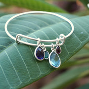 Blue Topaz and Amethyst Quartz Bangle Bracelet 2 with Garnet and Emerald