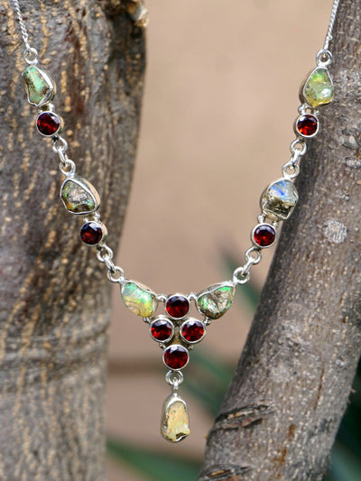 Rough Ethiopian Opal and Garnet Necklace 1