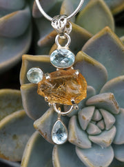 Honey Citrine Rough Pendant 6 with Blue Topaz