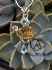 Honey Citrine Rough Pendant 6 with Blue Topaz