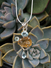 Honey Citrine Rough Pendant 6 with Blue Topaz