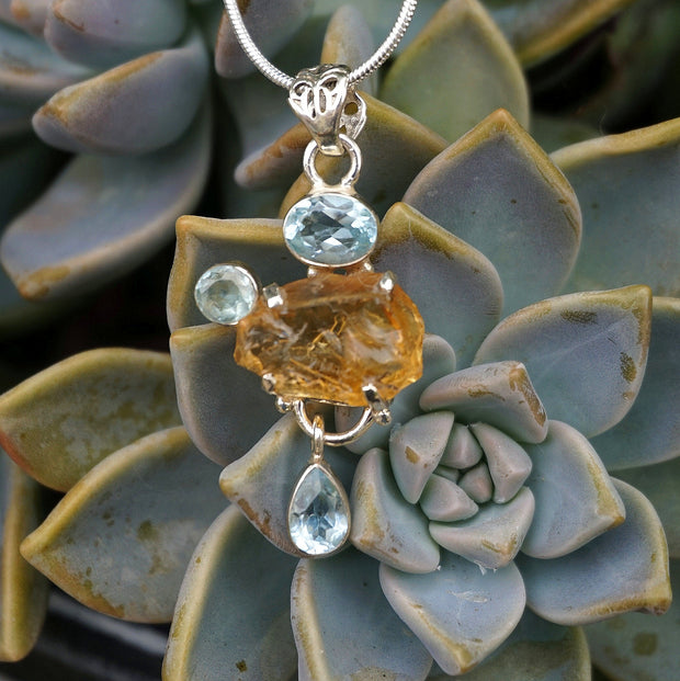 Honey Citrine Rough Pendant 6 with Blue Topaz