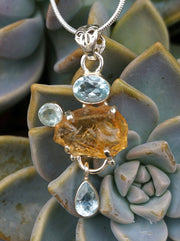 Honey Citrine Rough Pendant 6 with Blue Topaz