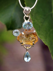 Honey Citrine Rough Pendant 6 with Blue Topaz