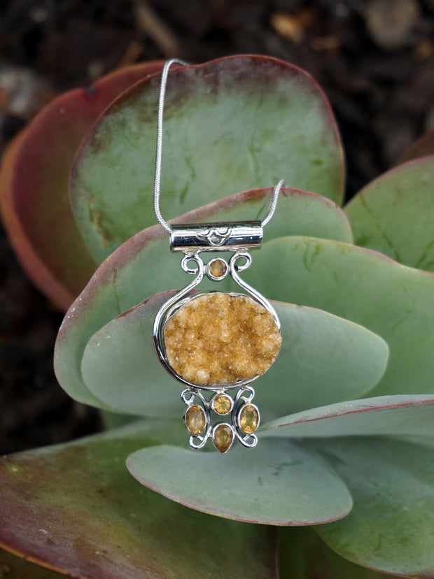 Free-form Organic Citrine Druzy Pendant 7