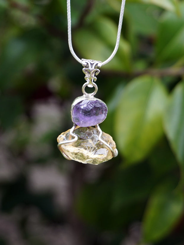 Free-form Organic Citrine Quartz Pendant 8 with Amethyst
