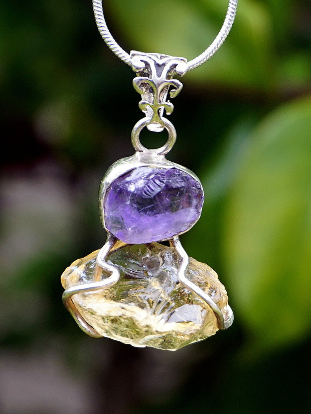 Free-form Organic Citrine Quartz Pendant 8 with Amethyst