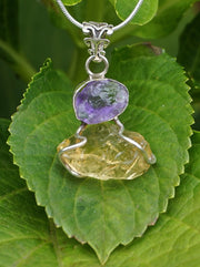 Free-form Organic Citrine Quartz Pendant 8 with Amethyst