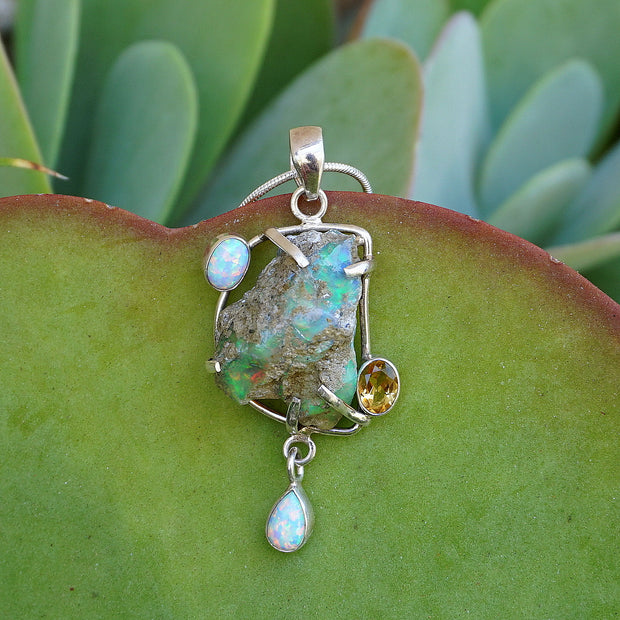 Free-form Ethiopian Opal and Citrine Pendant 1