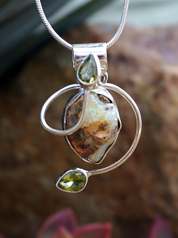 Free-form Ethiopian Opal Pendant 2 with Peridot