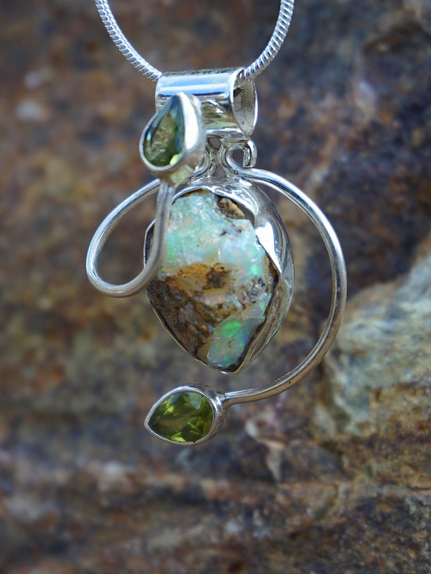 Free-form Ethiopian Opal Pendant 2 with Peridot