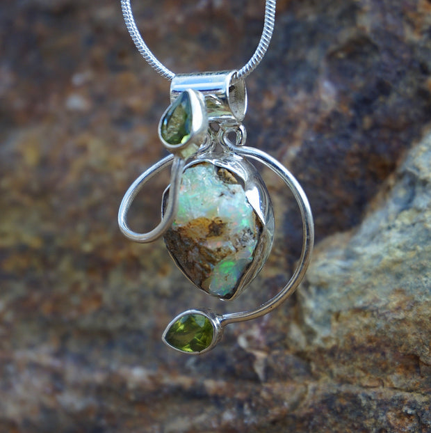 Free-form Ethiopian Opal Pendant 2 with Peridot