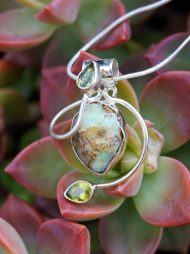 Free-form Ethiopian Opal Pendant 2 with Peridot