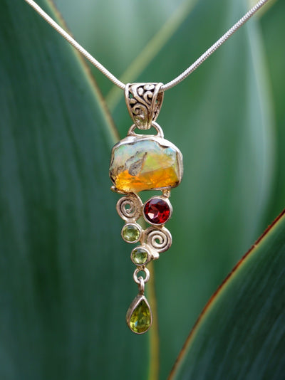 Free-form Ethiopian Opal and Garnet Pendant 2 with Peridot