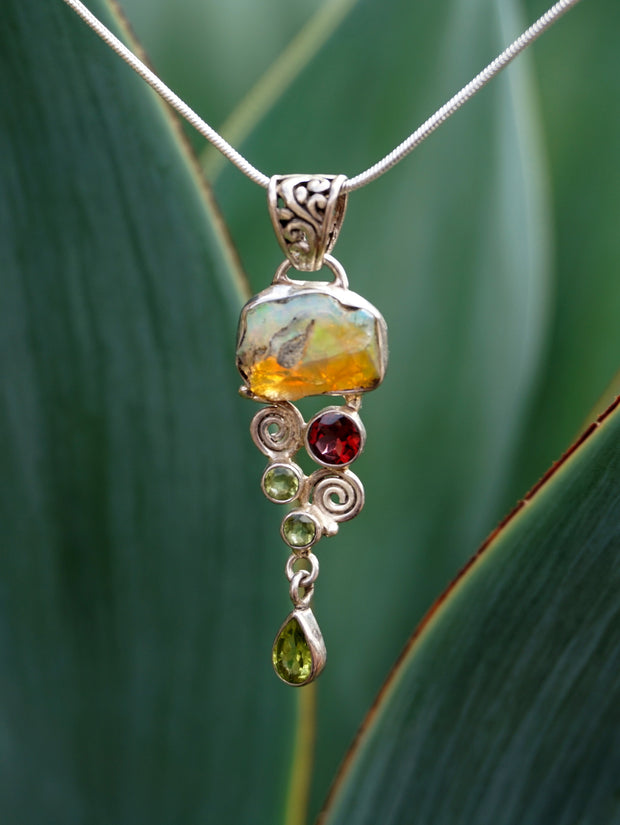 Free-form Ethiopian Opal and Garnet Pendant 2 with Peridot