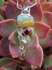 Free-form Ethiopian Opal and Garnet Pendant 2 with Peridot