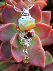 Free-form Ethiopian Opal and Garnet Pendant 2 with Peridot