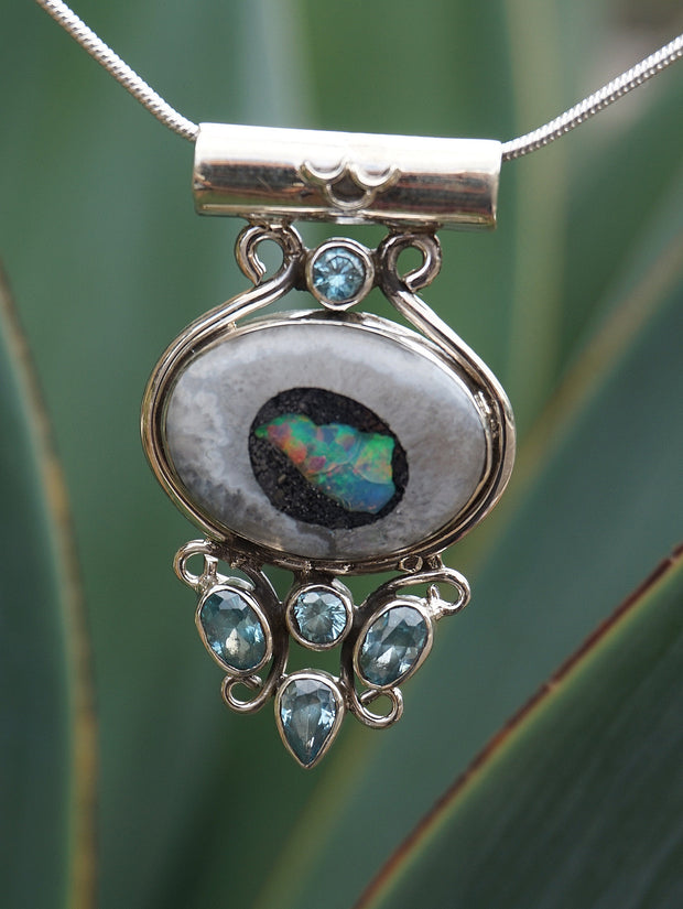 Ethiopian Opal and Blue Topaz Pendant 1