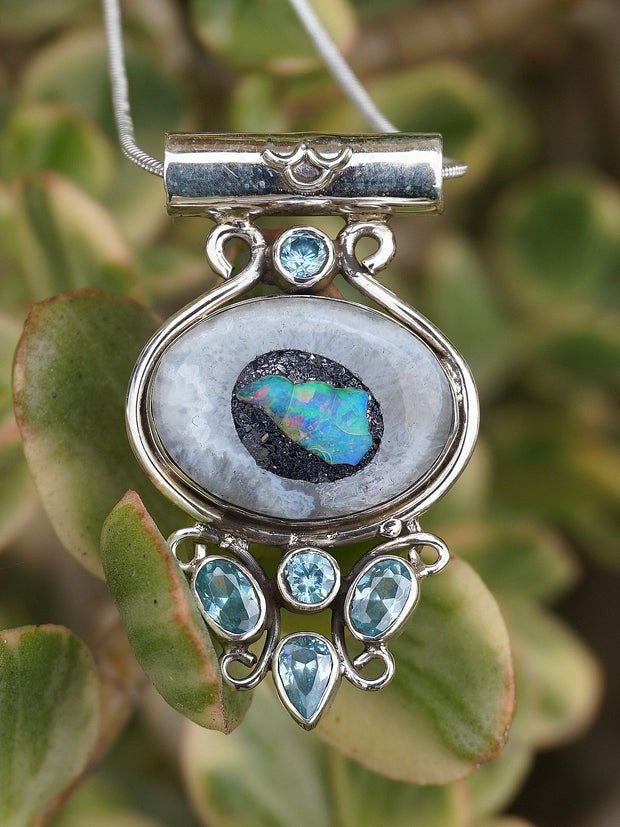 Ethiopian Opal and Blue Topaz Pendant 1