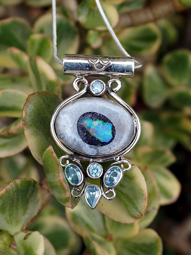 Ethiopian Opal and Blue Topaz Pendant 1