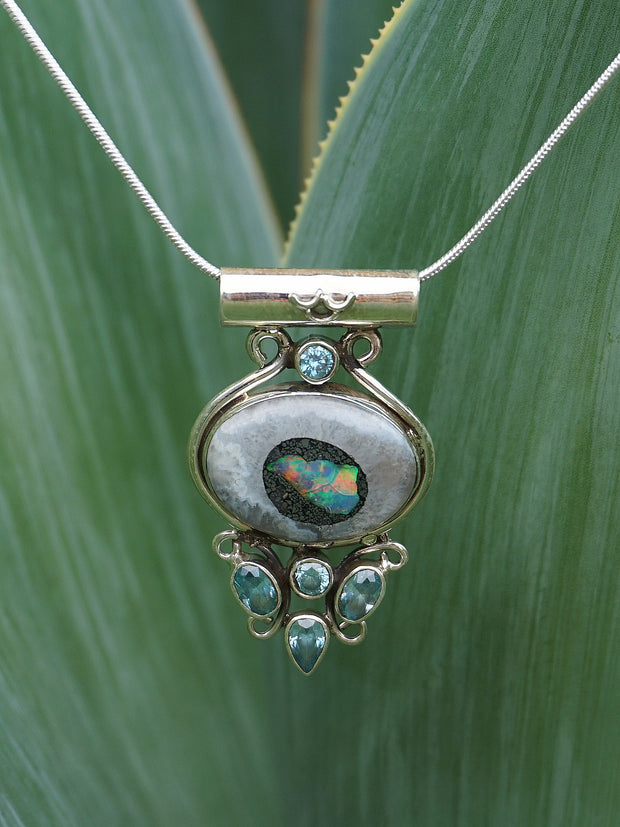 Ethiopian Opal and Blue Topaz Pendant 1