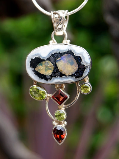 Ethiopian Opal and Garnet Pendant 3 with Peridot