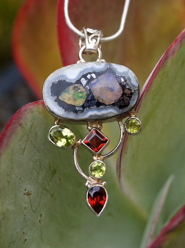 Ethiopian Opal and Garnet Pendant 3 with Peridot