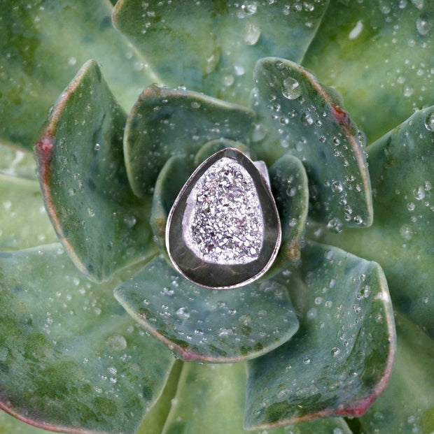 Artisan Ring with Titanium Quartz Druzy Crystal