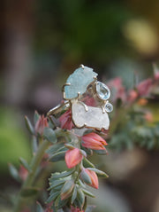 Garden Beauty Ring 4 with Aquamarine, Moonstone & Blue Topaz