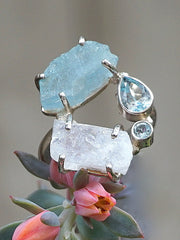 Garden Beauty Ring 4 with Aquamarine, Moonstone & Blue Topaz