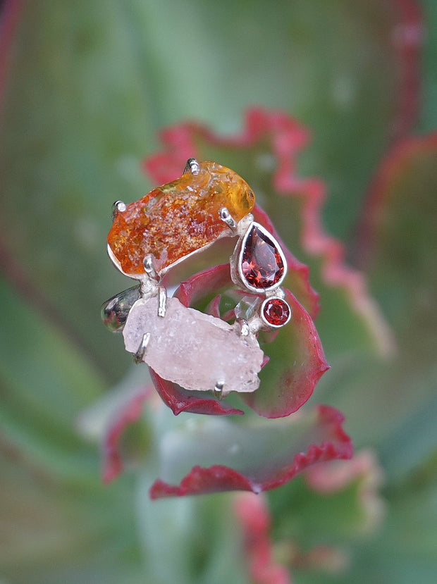 Garden Beauty Ring 3 with Amber and Rose Quartz