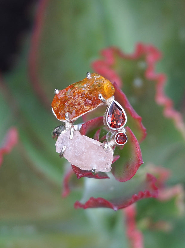 Garden Beauty Ring 3 with Amber and Rose Quartz