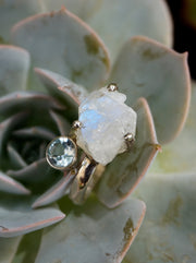 Free-form Organic Moonstone Ring 4 with Blue Topaz