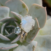 Free-form Organic Moonstone Ring 4 with Blue Topaz