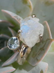 Free-form Organic Moonstone Ring 4 with Blue Topaz