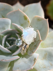 Free-form Organic Moonstone Ring 4 with Blue Topaz