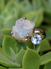 Free-form Organic Moonstone Ring 4 with Blue Topaz