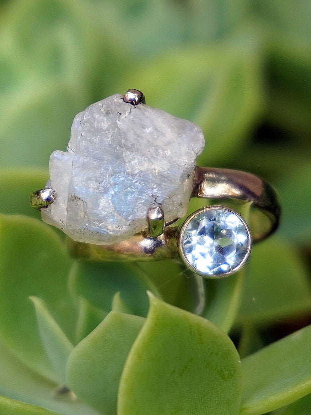 Free-form Organic Moonstone Ring 4 with Blue Topaz