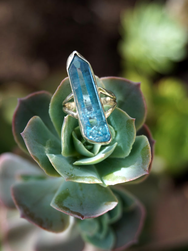 Aqua Aura Quartz Crystal Ring 1