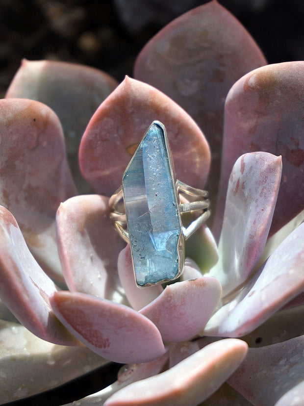 Aqua Aura Quartz Crystal Ring 2