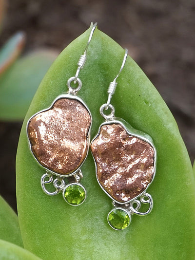 Native Copper Nugget Earring Set 2 with Peridot