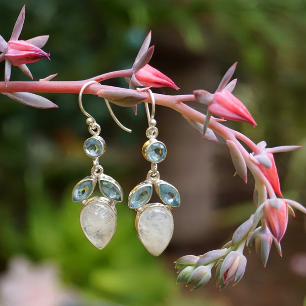 Moonstone Earring Set 6 with Blue Topaz