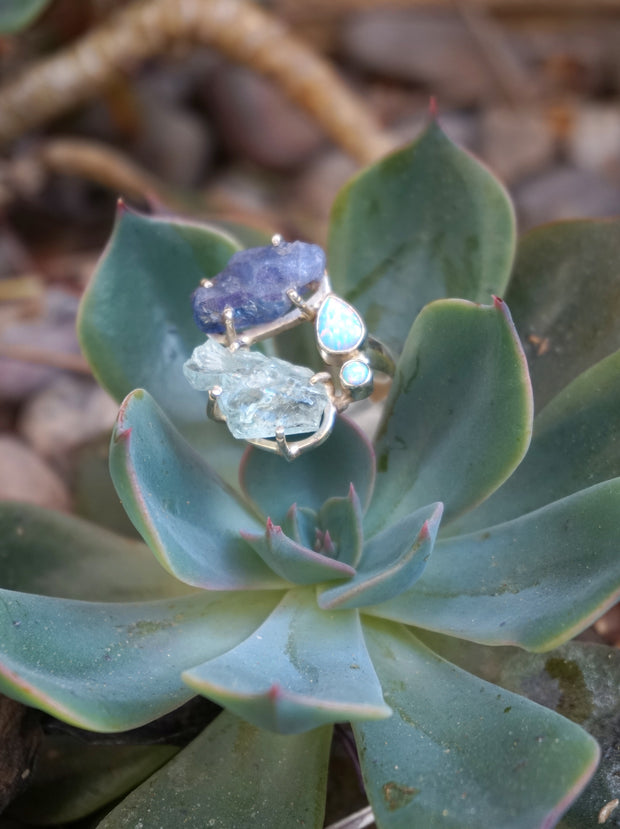 Garden Beauty Ring 2 with Aquamarine and Tanzanite