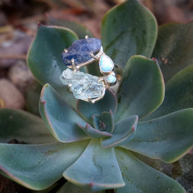 Garden Beauty Ring 2 with Aquamarine and Tanzanite