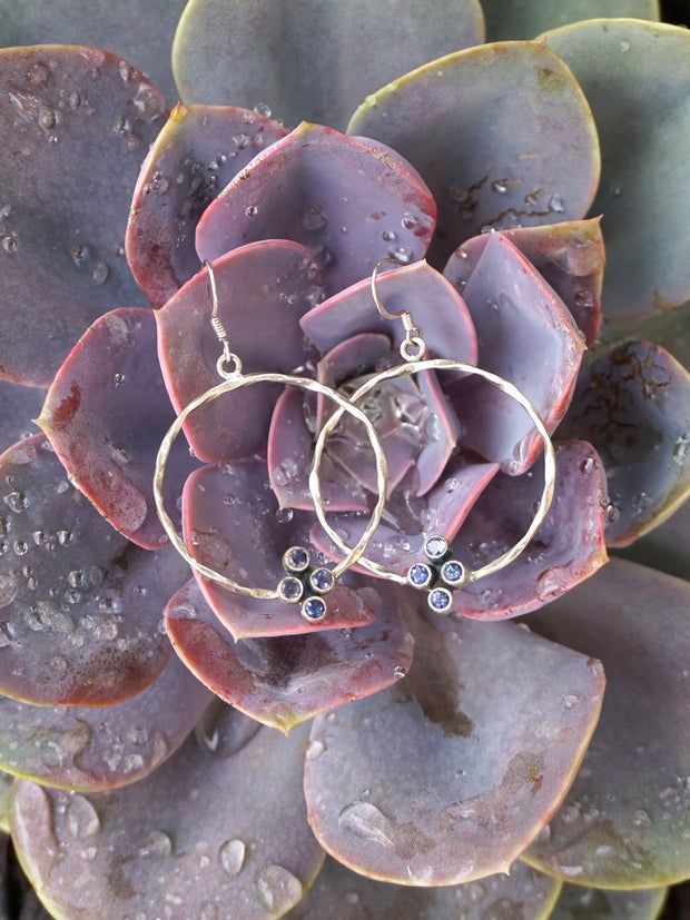 Tanzanite Cluster Sterling Hoop Earring Set