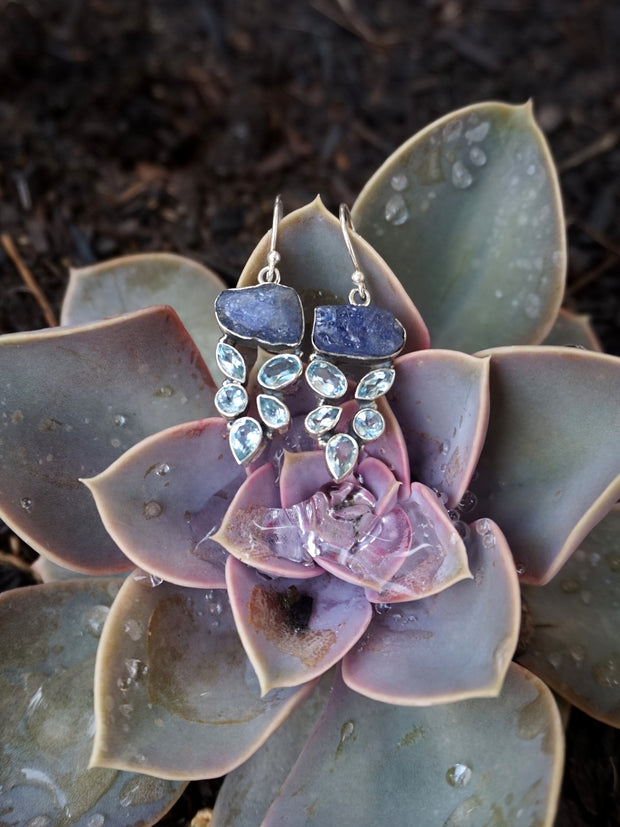 Rough Tanzanite Earring Set 1 with Blue Topaz