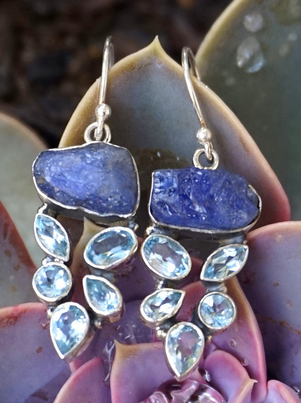 Rough Tanzanite Earring Set 1 with Blue Topaz